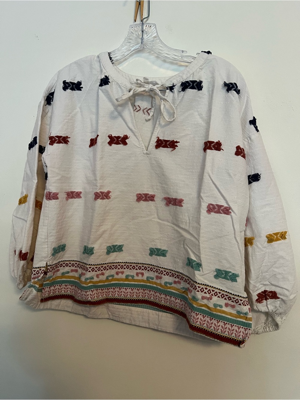 Lou & Grey White Embroidered Peasant Blouse with Multi-Color Accents